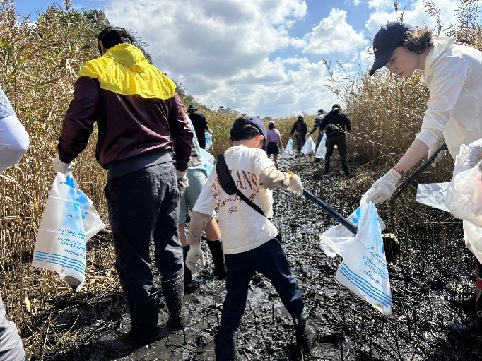 Volunteers cleaning up trash